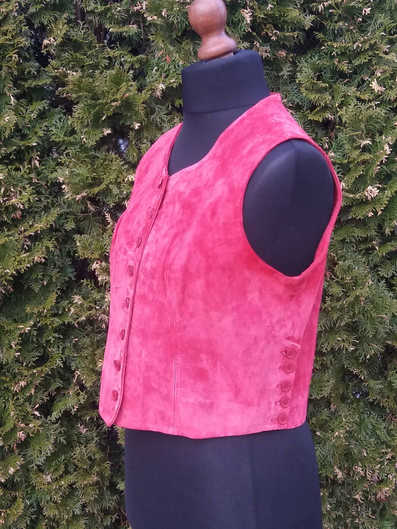 Medium Size Vintage Womens Red Genuine Leather Vest