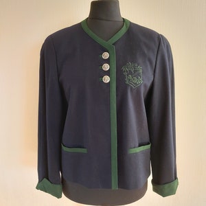 Vintage HAGRO Dark Blue Women Wool German Trachten Loden Traditional Austrian Oktoberfest Jacket Medium Size