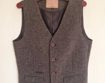 Vintage Brown Mens Wool Vest Size XLarge