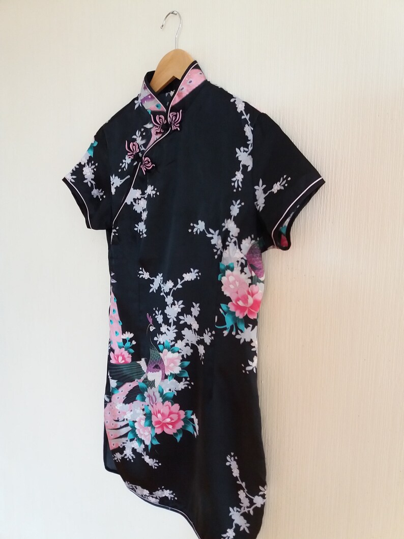 Asian Style Chinese traditional Black With Flower Dress Small Size