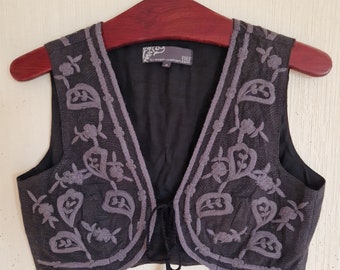 Vintage Grey Women&#39;s Cotton Short Vest Size Small