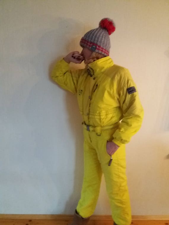 Vintage 90's Sport One Piece Jumpsuit Retro Yellow Hipster Winter