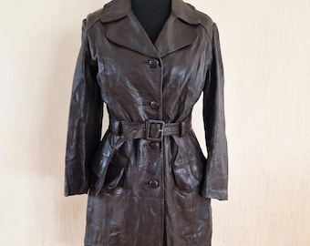 Vintage Finland Dark Brown Leather Womens Coat Medium Size