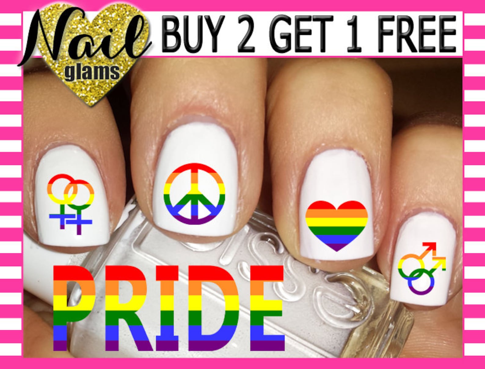 60 Nail Decals PRIDE Gay Pride Peace Heart RAINBOW Etsy