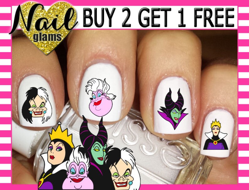 60 Nail Decals Disney Villain Head Cuties Maleficent Etsy
