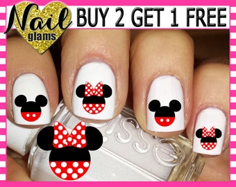 60 Nail Wraps Decals - Mouse Ears - RED POLKA DOT - Nail Art Waterslide