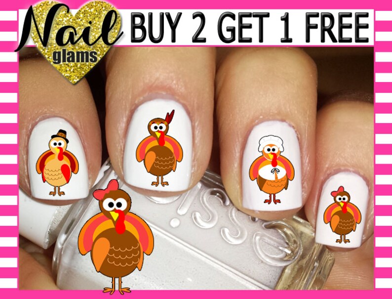 60 Nail Decals Turkey Cuties 2 Thanksgiving Fall Nail | Etsy