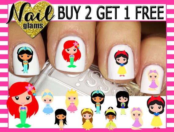 60 Nail Decals Disney PRINCESS Cuties 1 Snow White Elsa | Etsy