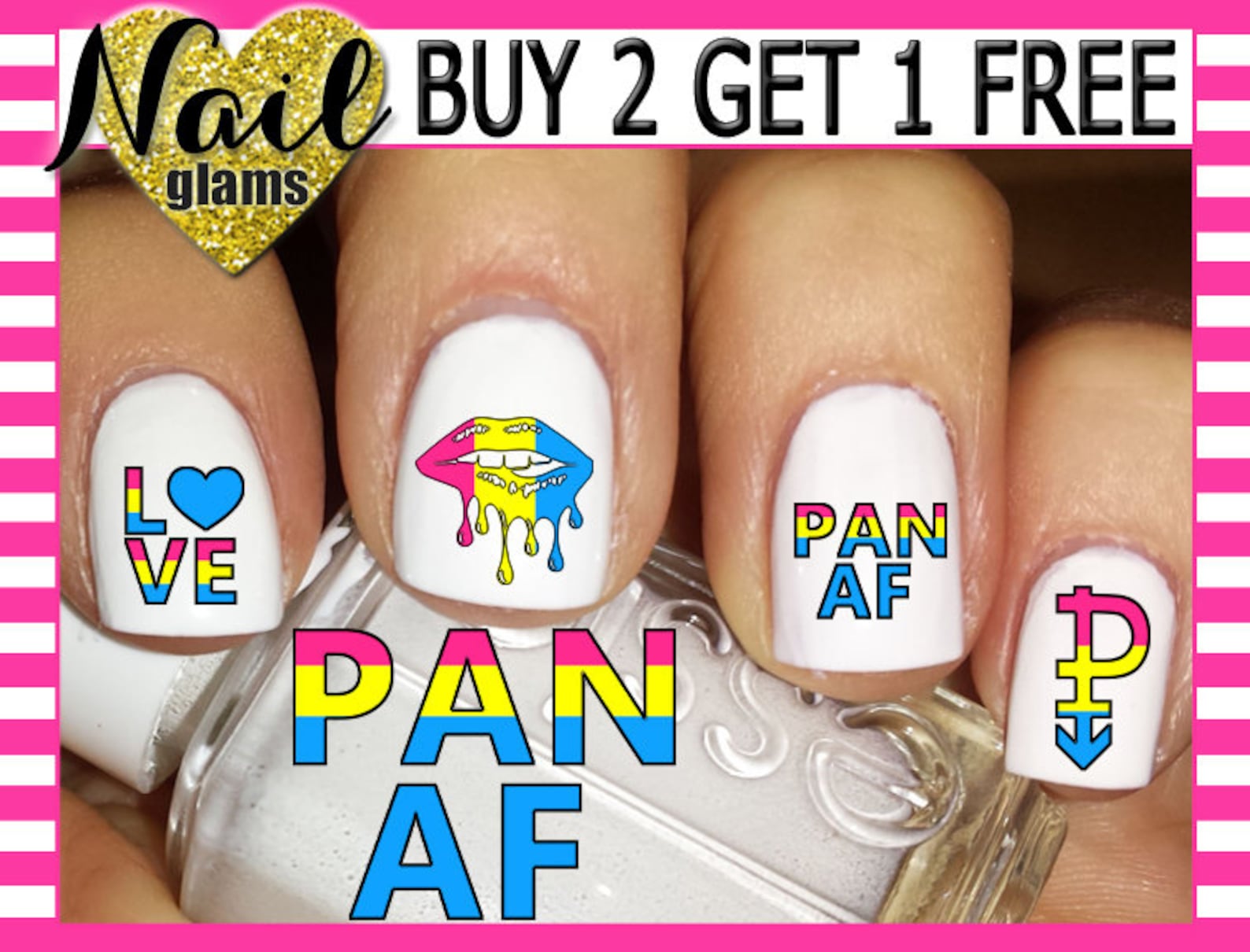 60 Nail Decals PAN AF LGBT Pansexual Lips Pride Heart | Etsy