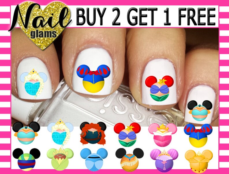 60 Nail Decals Disney PRINCESS Snow White Elsa Ariel Etsy