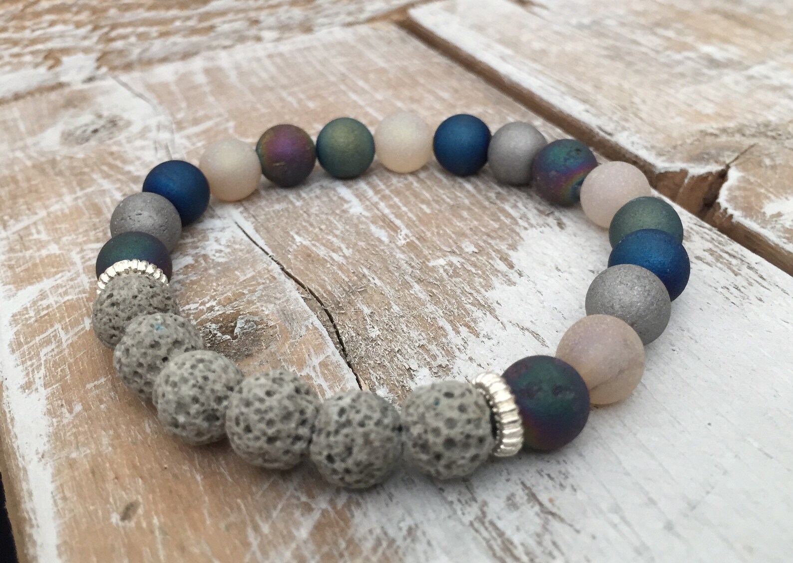 Druzy Agate Essential Oil Diffuser Lava Stone Stretch Bracelet ...
