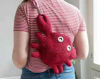 Crochet crab messenger cross body bum bag fanny pack digital PDF pattern in English US terms cute goofy funny red pink bag