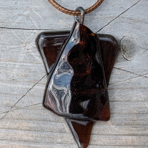 Beach Glass Pendant-Brown Glass Star- 18&quot; Cord&quot;-Sea Glass Jewelry- Luscious Glass Necklace