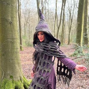 The 'Shadow Wings' Felted Witch Hooded scarf with Glittering Twinkling Fibres