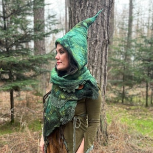The 'Goblin Soup' Witchy Hooded Cowl with Hand-dyed Vintage Doilies