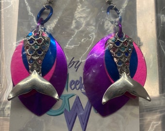 Handmade Scalemallie Earrings with Mermaid Tail Charm