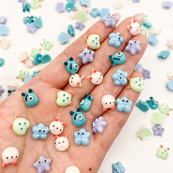 Mixed Cute Little Monster Head Resin Nail Charms, Nail Art, Nail Decoration, DIY, Jewelry Making Supplies