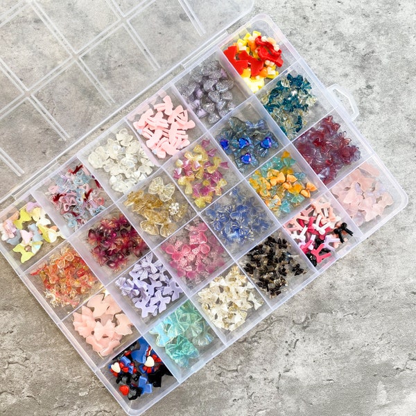 24 Mixed Bows Resin Nail Charm Set, Nail decoration, Nail Art, DIY, Jewelry Making Supplies, 3D charms, Decoden Charms