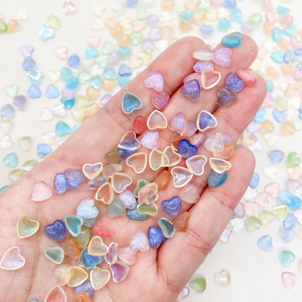 Transparent Color Glitter Hearts Mixed Color Nail Resin Charms, Nail Art, Nail Decoration, DIY, Jewelry Making Supplies