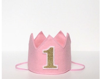 SALE Pick Your Color Felt Mini First Birthday Holiday Crown Headband Hat With Felt Lined Glitter 1 Baby Girl or Boy Prince Princess