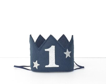 Navy, Black and Other Felt Colors Twinkle Little Stars Mini First Birthday Crown Headband, Little Prince, Glitter One, Smash Cake Photo Prop
