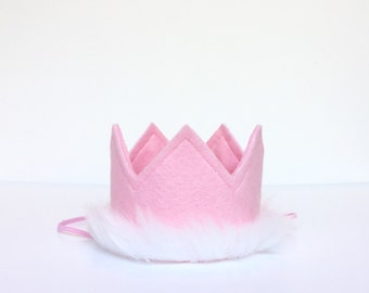 SALE Pick Your Color Felt Mini Crown with White Faux Fur Easter Spring Birthday Holiday Prince Princess Headband Hat Cake Smash Photo Prop