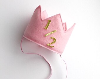 Baby Pink Felt Mini Half 1/2 Birthday Crown Headband, Gold Glitter, Girl, Princess Smash Cake Photo Prop, Baby, 6 months old