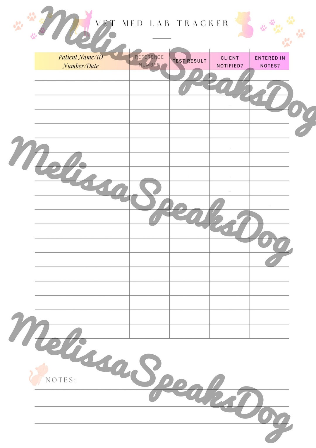 Veterinary Medicine Lab Test Tracker PDF Printable - Etsy