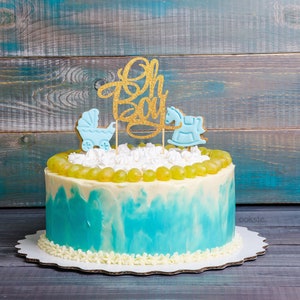 Oh boy ベビーシャワー / 1 歳の誕生日ケーキ トッパー / 洗礼式 / 洗礼 / 命名式のケーキ トッパー - グリッター カードストック製