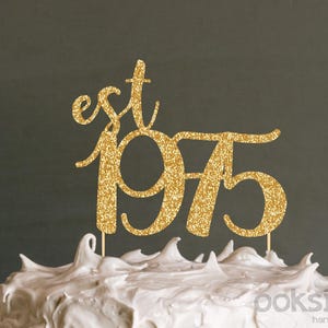 Awesome Since 1975 Cake Topper - 50th Birthday Gold Glitter Decoration, Handmade, 6.1 Inches Wide