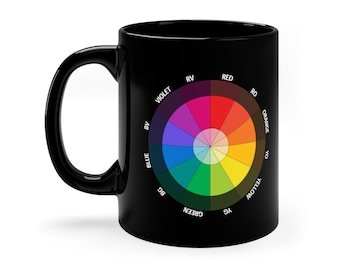 11oz Black Mug, Labeled Color Wheel