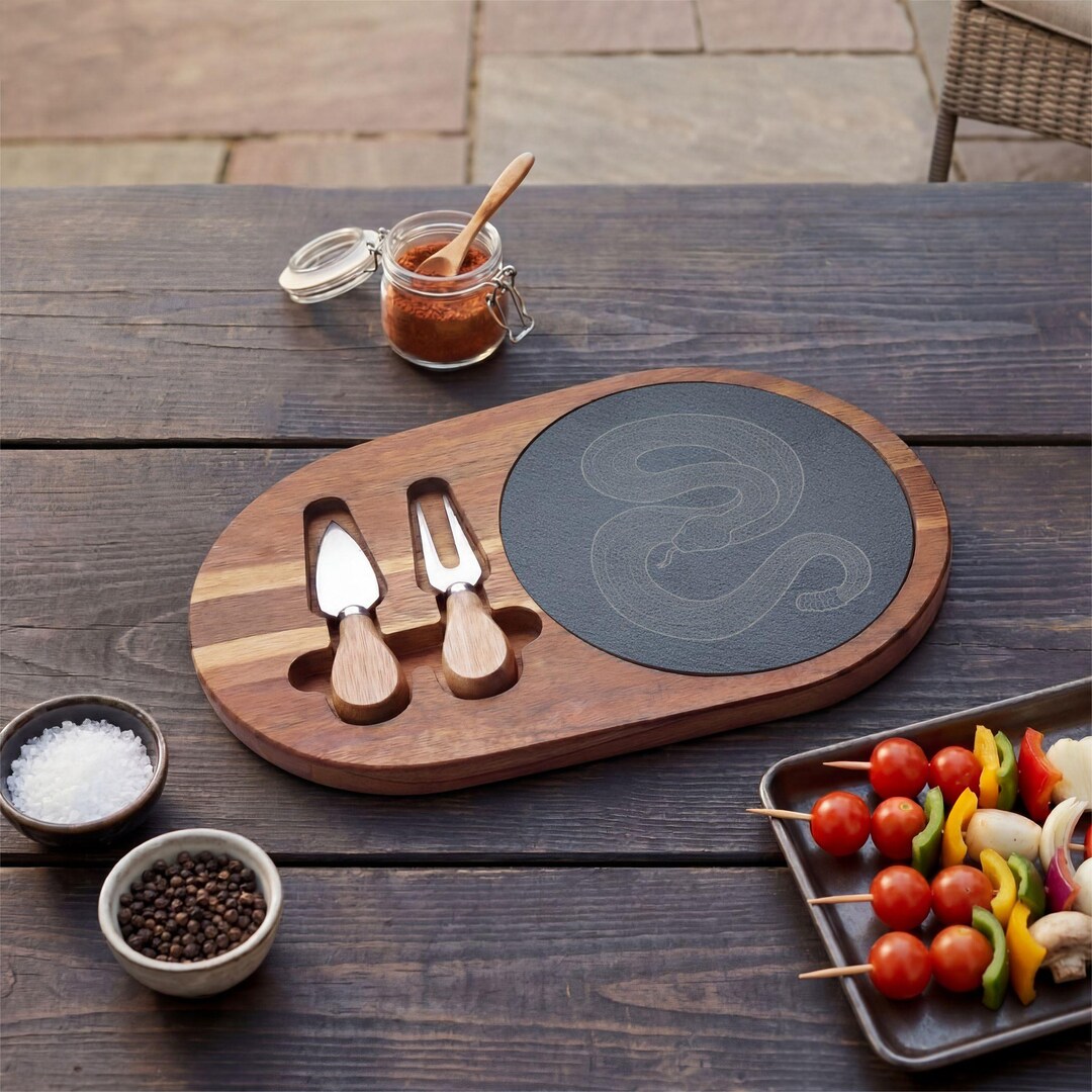Snake Engraving Charcuterie Board | Acacia Wood Serving Platter With ...