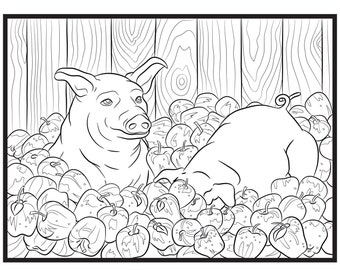 Pigs and Apples, Single Coloring Page