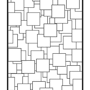 May include: Black and white geometric pattern with a grid of squares and rectangles. The pattern is made up of overlapping shapes that create a complex and interesting design.