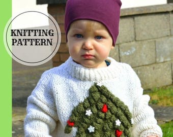 Weihnachten Baby Pullover Strickmuster PDF, Unisex 1-2 Jahre