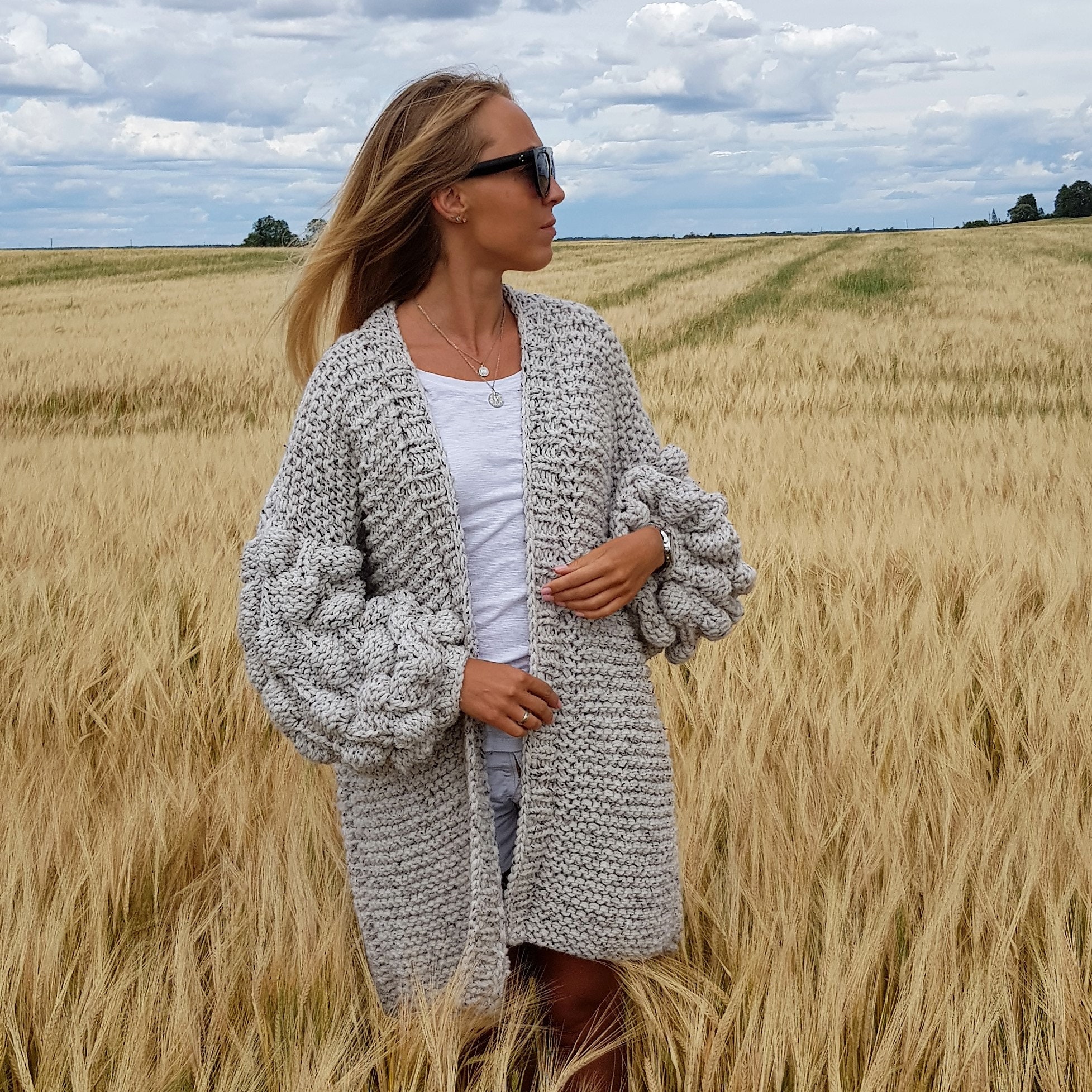 Chunky bubble shop sleeve cardigan