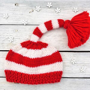 Baby Elf Hat, Newborn Elf Hat, Baby First Christmas, Baby Christmas Outfit, Long Tail Striped Hat, Christmas gift image 6