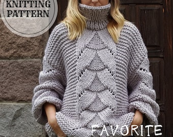 Chunky Knitting Pattern, Cable Sweater, Oversized Sweater, Plus Size Knit Pullover, PDF Knitting Pattern, Favorite Sweater