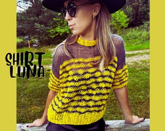 Knit Shirt Knitting Pattern, Mohair Blend Short Sleeve Top (PDF Pattern)