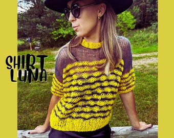 Knit Shirt Knitting Pattern, Short Sleeves Sweater, Summer Top Knitting Pattern, Mohair Knit