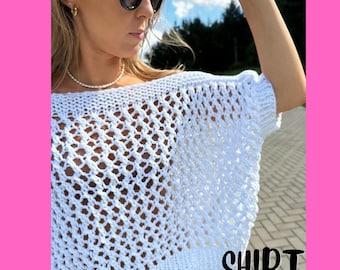 Easy Knit Sleeveless Top Pattern, Oversize Summer Shirt (PDF Pattern)