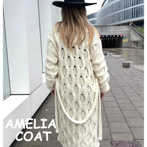 ロングコートの編み図、ニットコート、ケーブル編みの編み図、ニット