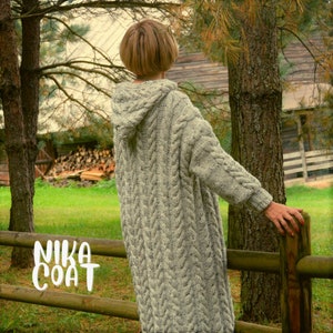 Chunky Knitting Hoodie Coat, Chunky Knitting Pattern, Braided Knit Coat, Oversized Coat, Chunky Cardigan, Plus Size Knit Cardigan