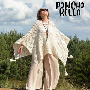 Plus Size - Over Size Poncho, Cotton Poncho, Knitting Pattern Download PDF,  Poncho with Tassels