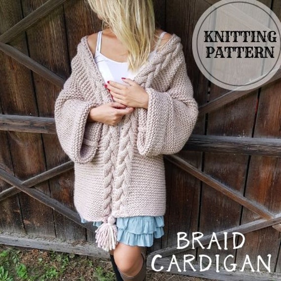Chunky Cardigan, Chunky Knitting Pattern, Cable Cardigan, Oversized Cardigan, Plus Size Knit Cardigan, PDF Knitting Pattern, Braid Cardigan