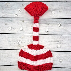 Baby Elf Hat, Newborn Elf Hat, Baby First Christmas, Baby Christmas Outfit, Long Tail Striped Hat, Christmas gift image 7