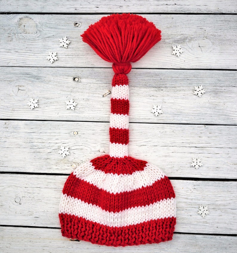 Baby Elf Hat, Newborn Elf Hat, Baby First Christmas, Baby Christmas Outfit, Long Tail Striped Hat, Christmas gift image 7