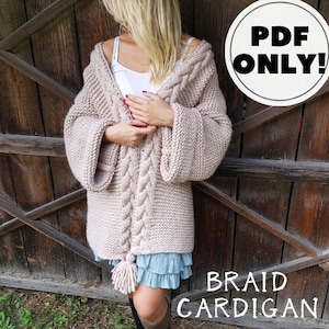 Chunky Cardigan, Chunky Knitting Pattern, Cable Cardigan, Oversized Cardigan, Plus Size Knit Cardigan, Braid Cardigan