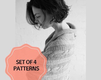 Set of 4 knitting patterns One Size Cardigan, Over Size, Maternity Cardigan, Cable Knit, Plus Size Knitting Pattern