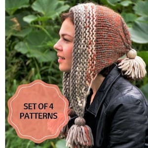 Set of 4 knitting patterns Hat Knitting Pattern, PDF Knitting Pattern, Chunky Hat, Winter Hat, Hat for Women, Hat for Girl